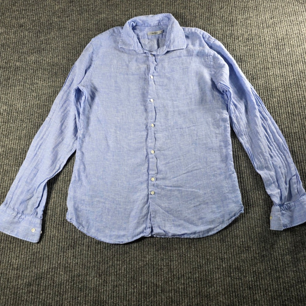 J.Lindeberg Dani CA Linen Melange Shirt Blue Long Sleeve Button Down Womens M